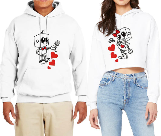 2 HOODIES, WITH PRINT OF ROBOTS IN LOVE FOR MEN AND WOMEN.